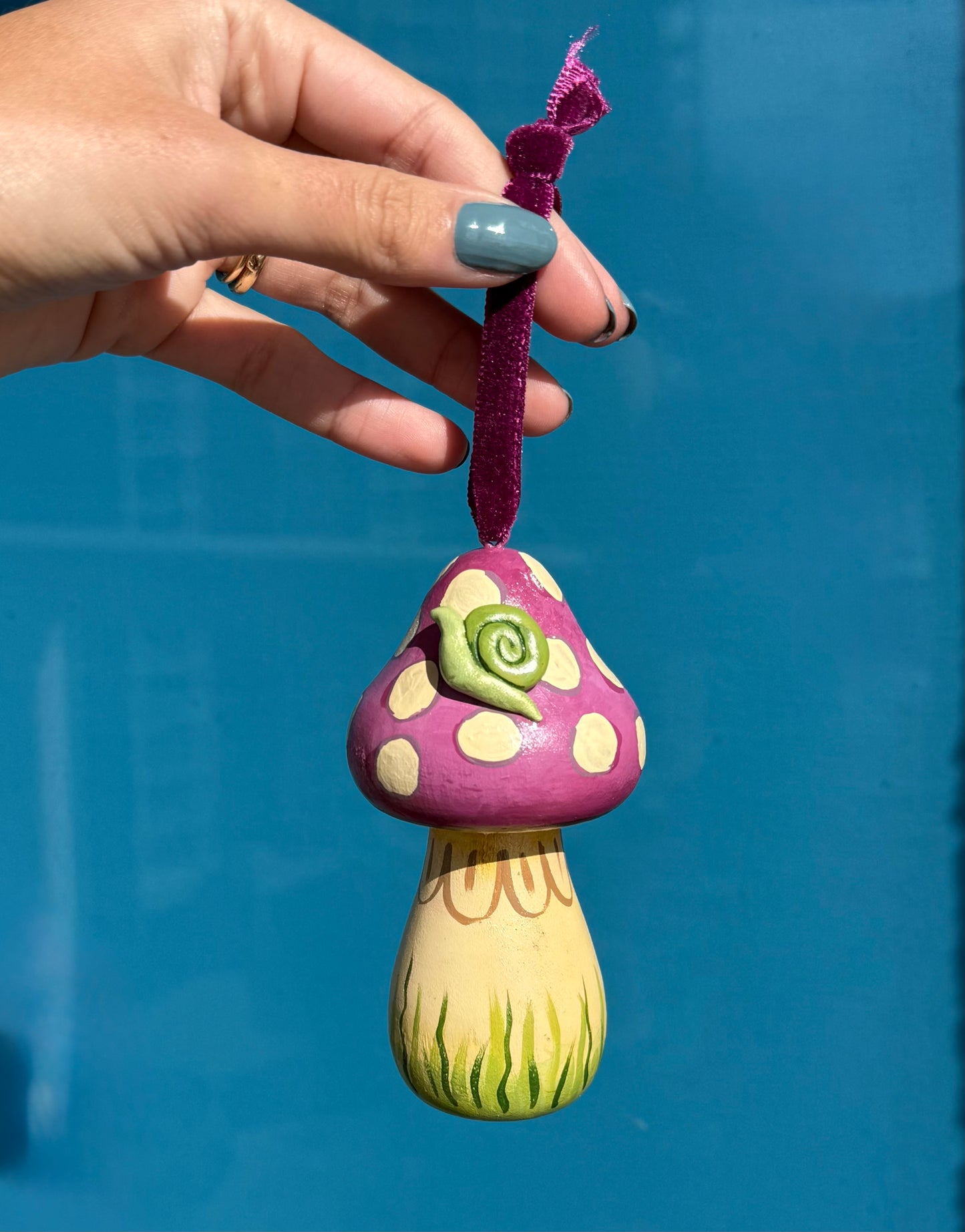 “Mushroom with Snail” Purple ornament