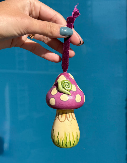 “Mushroom with Snail” Purple ornament