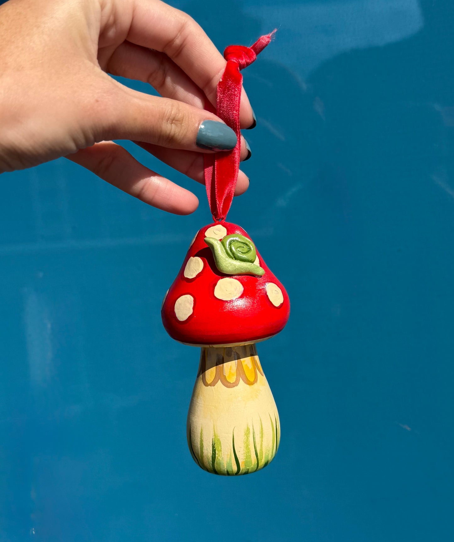 “Mushroom with Snail” Red ornament