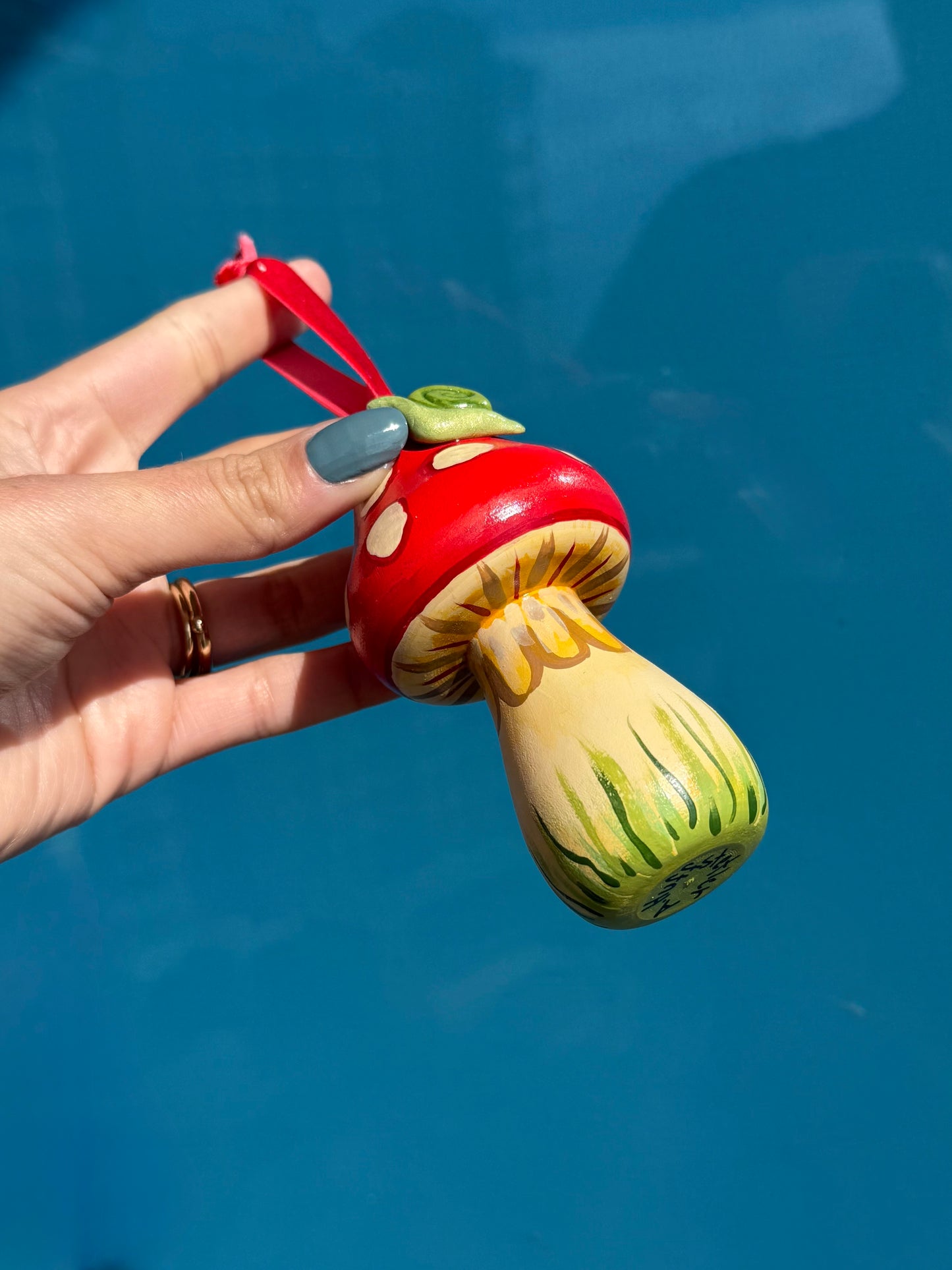 “Mushroom with Snail” Red ornament
