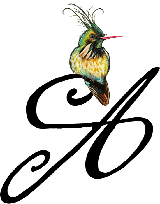 AHA monogram, a script A with a hummingbird